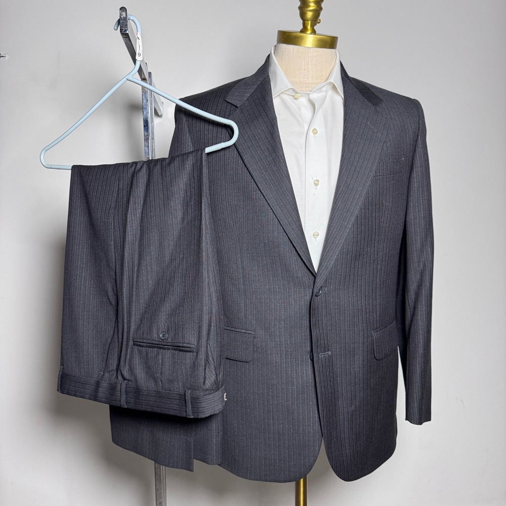 Reid & Taylor Suit Mens 38R 32x29‎ Charcoal Grey Pinstripe Wool Rich 2-Button